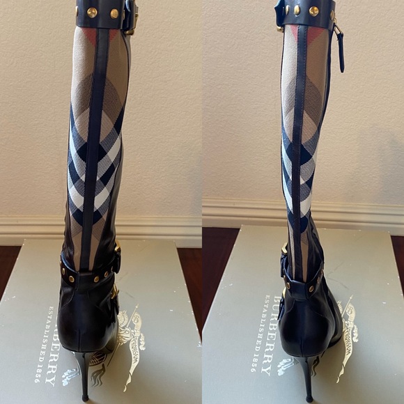 Burberry Leather Novacheck Canvas Rivet Boots 38.5 - Picture 6 of 8